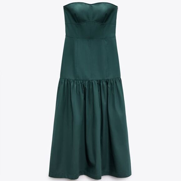 ZARA GREEN TOPSTITCHED DRESS - Picture 9 of 12